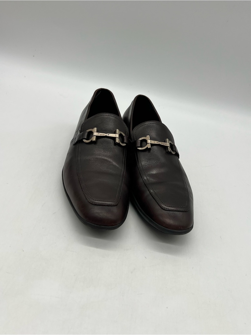 Salvatore Ferragamo Dark Brown Leather Men's Sz 9D Silver Gancini Bit Loafers